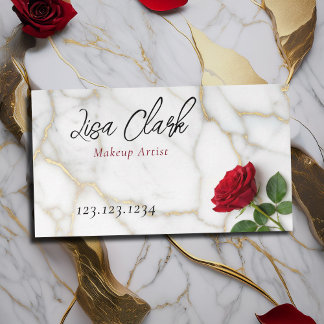 Carte De Visite Elegant Red Rose Gold Marble Makeup Artist