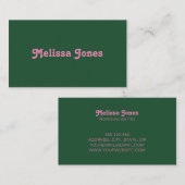 Carte De Visite Élégant Retro Green Pink Professionnel (Devant / Derrière)