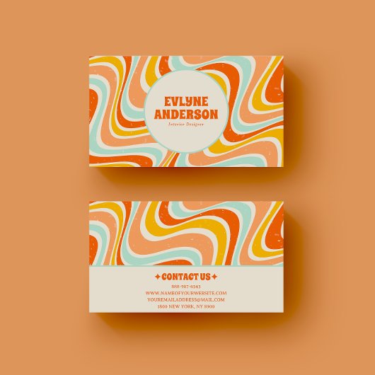 Carte De Visite Elégant Retro Orange Bleu Jaune les années 70 Boho