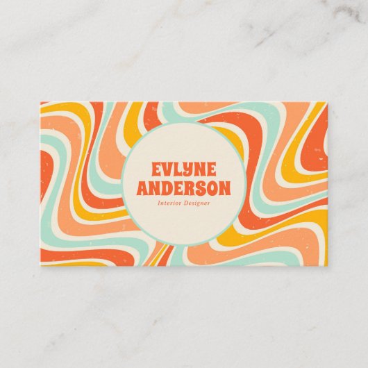 Carte De Visite Elégant Retro Orange Bleu QR Code Boho Super (Devant)