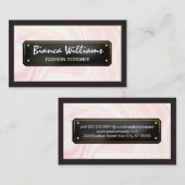 Carte De Visite Élégant revêtement rose | Plaque d'or noire (Devant / Derrière)