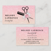 Carte De Visite Elégant rose à l'ombre ciseaux dorés peigne coiffe (Devant / Derrière)