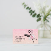 Carte De Visite Elégant rose à l'ombre ciseaux dorés peigne coiffe (Debout devant)
