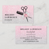 Carte De Visite Elégant rose à l'ombre ciseaux dorés peigne coiffe (Devant / Derrière)