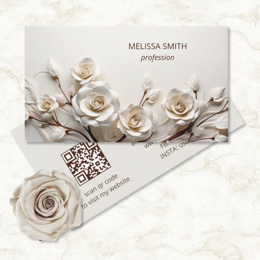 Carte De Visite Élégant Rose blanc 3D