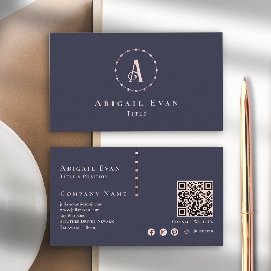 Carte De Visite Élégant Rose bleu marine Parties scintillant or Mo