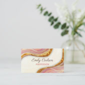 Carte De Visite Elégant rose blush marbre art faux or parties scin (Debout devant)