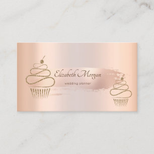 Carte De Visite Élégant Rose Brush Stroke, Gold Cupcakes