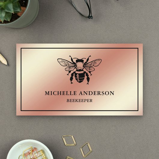 Carte De Visite Élégant Rose Chic Gold Foil Miel Bee Beekeeper