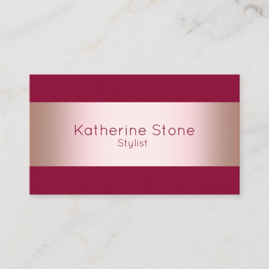 Carte De Visite Elégant rose chick moderne or & bande bordeaux (Devant)