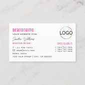 Carte De Visite Élégant rose clair avec Monogramme et logo (Dos)