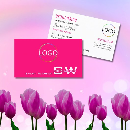 Carte De Visite Élégant rose clair avec Monogramme et logo