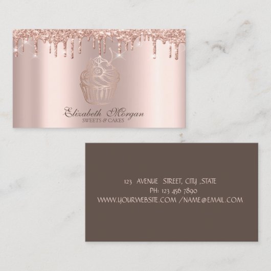 Carte De Visite Élégant Rose Cupcake Gold Drivers Boulangerie (Devant / Derrière)