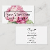 Carte De Visite Elégant rose de pivoine rose floral (Devant / Derrière)