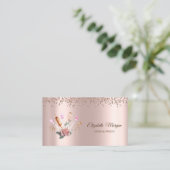 Carte De Visite Élégant Rose Diamants d'or, Fleur, Outils de boula (Debout devant)