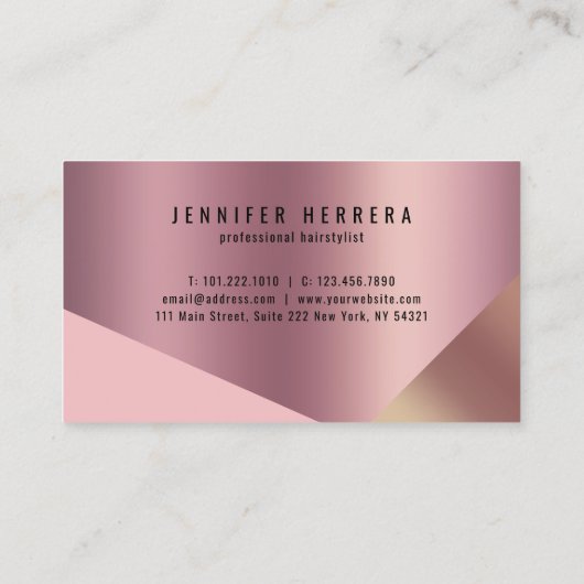 Carte De Visite Elégant rose en cuivre ciseaux en or coiffeuse (Dos)