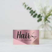 Carte De Visite Elégant rose en cuivre ciseaux en or coiffeuse (Debout devant)