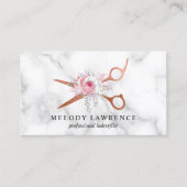 Carte De Visite Elégant rose en cuivre ciseaux en or coiffeuse (Devant)