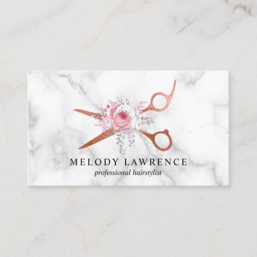 Carte De Visite Elégant rose en cuivre ciseaux en or coiffeuse (Devant)