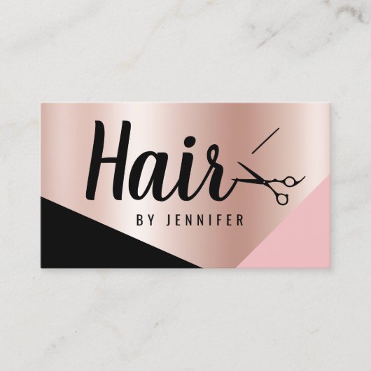 Carte De Visite Elégant rose en cuivre ciseaux en or coiffeuse (Devant)