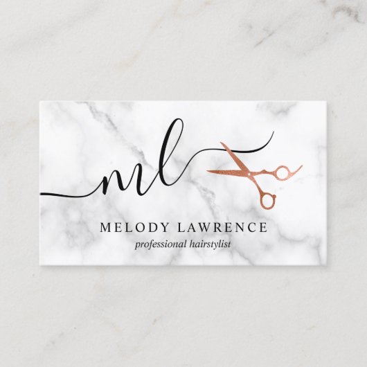 Carte De Visite Elégant rose en cuivre ciseaux en or coiffeuse (Devant)