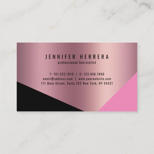 Carte De Visite Elégant rose en cuivre ciseaux en or coiffeuse (Dos)