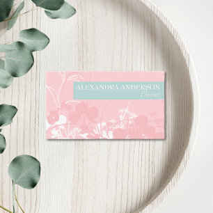 Carte De Visite Élégant rose Et Gris Clair Cyan Floral Minimal
