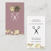 Carte De Visite Elégant Rose et Motif Salon Shears Monogramme (Devant / Derrière)