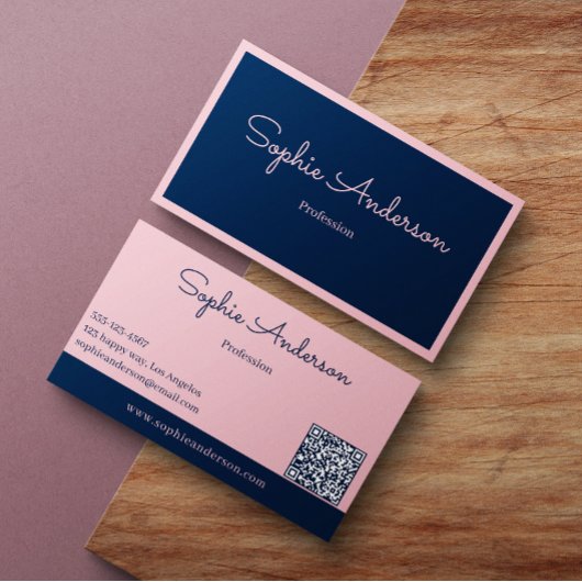 Carte De Visite Élégant Rose et Nuit avec Code QR Chic