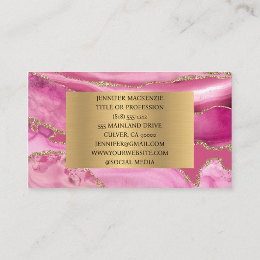 Carte De Visite Elégant Rose et Or Agate Luxe (Dos)