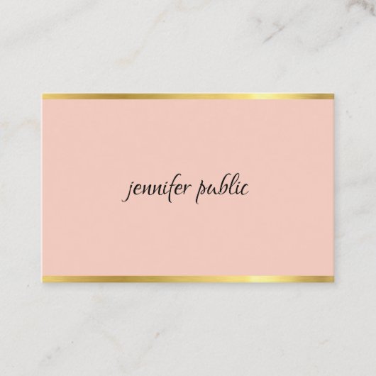 Carte De Visite Élégant Rose Et Or Cursive Main Script Moderne (Devant)