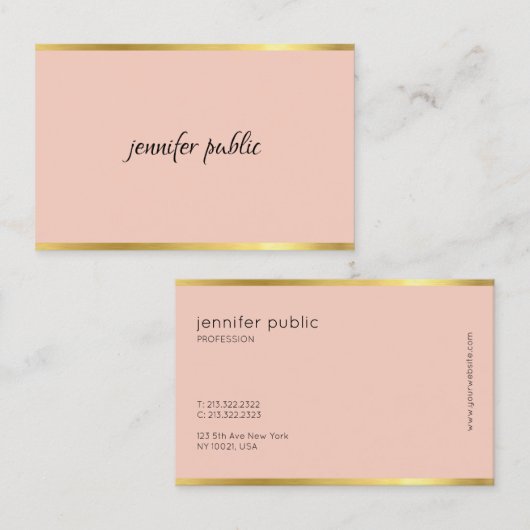 Carte De Visite Élégant Rose Et Or Cursive Main Script Moderne (Devant / Derrière)