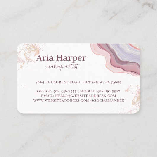 Carte De Visite Elégant rose et violet Geode Gold Parties scintill (Dos)