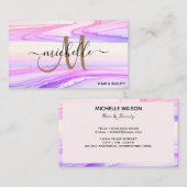 Carte De Visite Élégant rose et violet or Parties scintillant marb (Devant / Derrière)