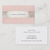 Carte De Visite Élégant rose FAUX Silver Sequin Monogramme 2 (Devant / Derrière)