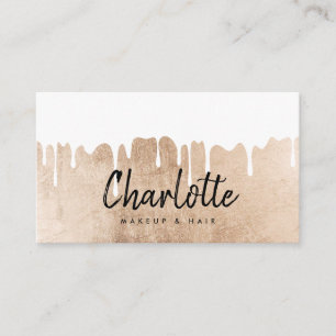 Carte De Visite Élégant rose feuille d'or gouttes nom de script ma