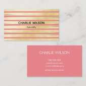 Carte De Visite Élégant rose feuille d'or peinture rayé profession (Devant / Derrière)