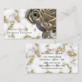 Carte De Visite Élégant rose floral en marbre doré (Devant / Derrière)