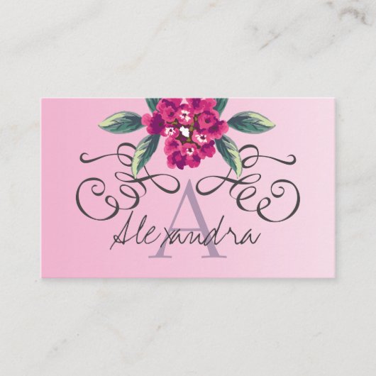 Carte De Visite Élégant Rose Floral Monogram Classy (Devant)