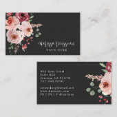 Carte De Visite Élégant rose floral noir (Devant / Derrière)