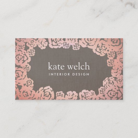 Carte De Visite Elégant Rose Floral Roses d'or (Devant)