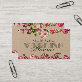 Carte De Visite Élégant Rose Floral Wedding planner professionnel