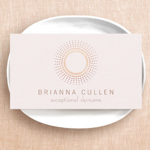 Carte De Visite Elégant Rose Gold Circle Aesthéticien Blanc