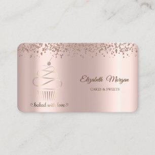 Carte De Visite Elégant Rose Gold Cupcake, Sucres