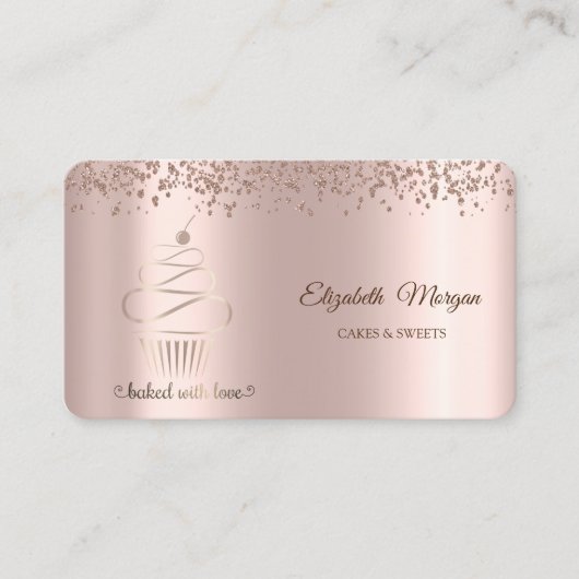 Carte De Visite Elégant Rose Gold Cupcake, Sucres (Devant)
