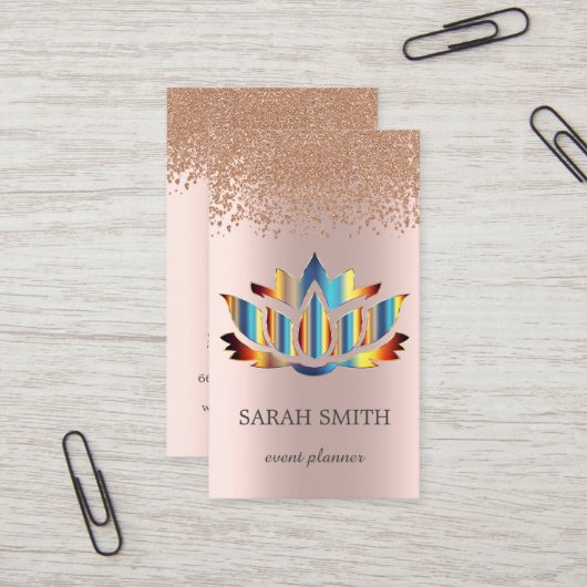 Carte De Visite Élégant Rose Gold Diamonds Lotus Business (Devant/Arrière en situation)