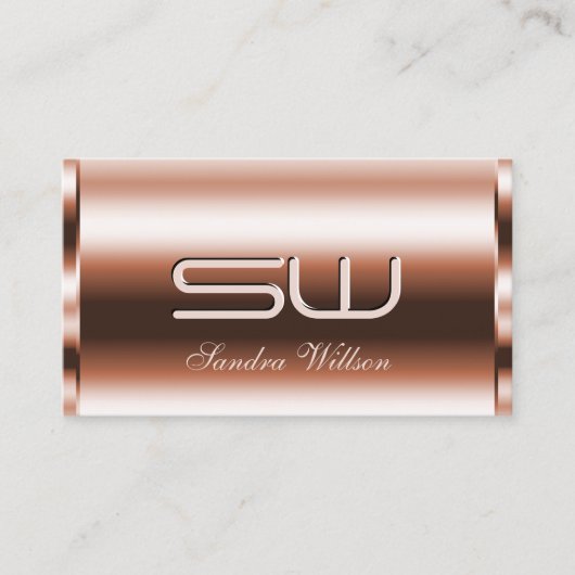 Carte De Visite Elégant Rose Gold Effet Faux 3D Optics Monogramme (Devant)