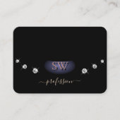 Carte De Visite Elégant Rose Gold et Noir Initiales Rhinestones (Devant)
