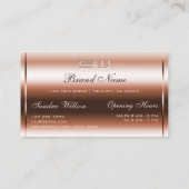 Carte De Visite Elégant Rose Gold Faux Monogramme 3D Heures d'ouve (Dos)