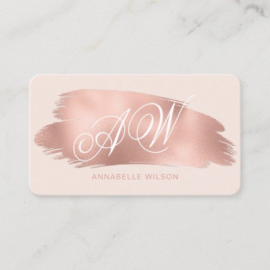 Carte De Visite Élégant Rose Gold Foil & Pink Monogram (Devant)